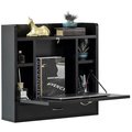 Basicwise Wall Mount Folding Laptop Writing Computer or Makeup Desk with Storage Shelves and Drawer, Black QI004015.BK